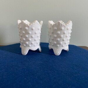 FENTON White Hobnail Votive Candle Holder, Set of 2